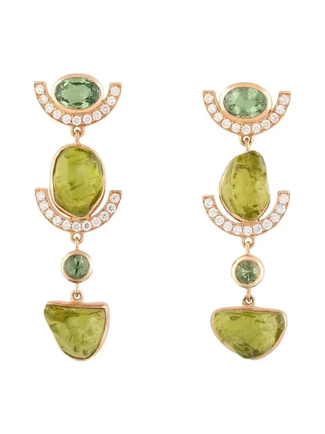 Green Sapphire Diamond Peridot Long Sequence Earrings Green Sapphire Diamond Peridot Long Sequence Earrings