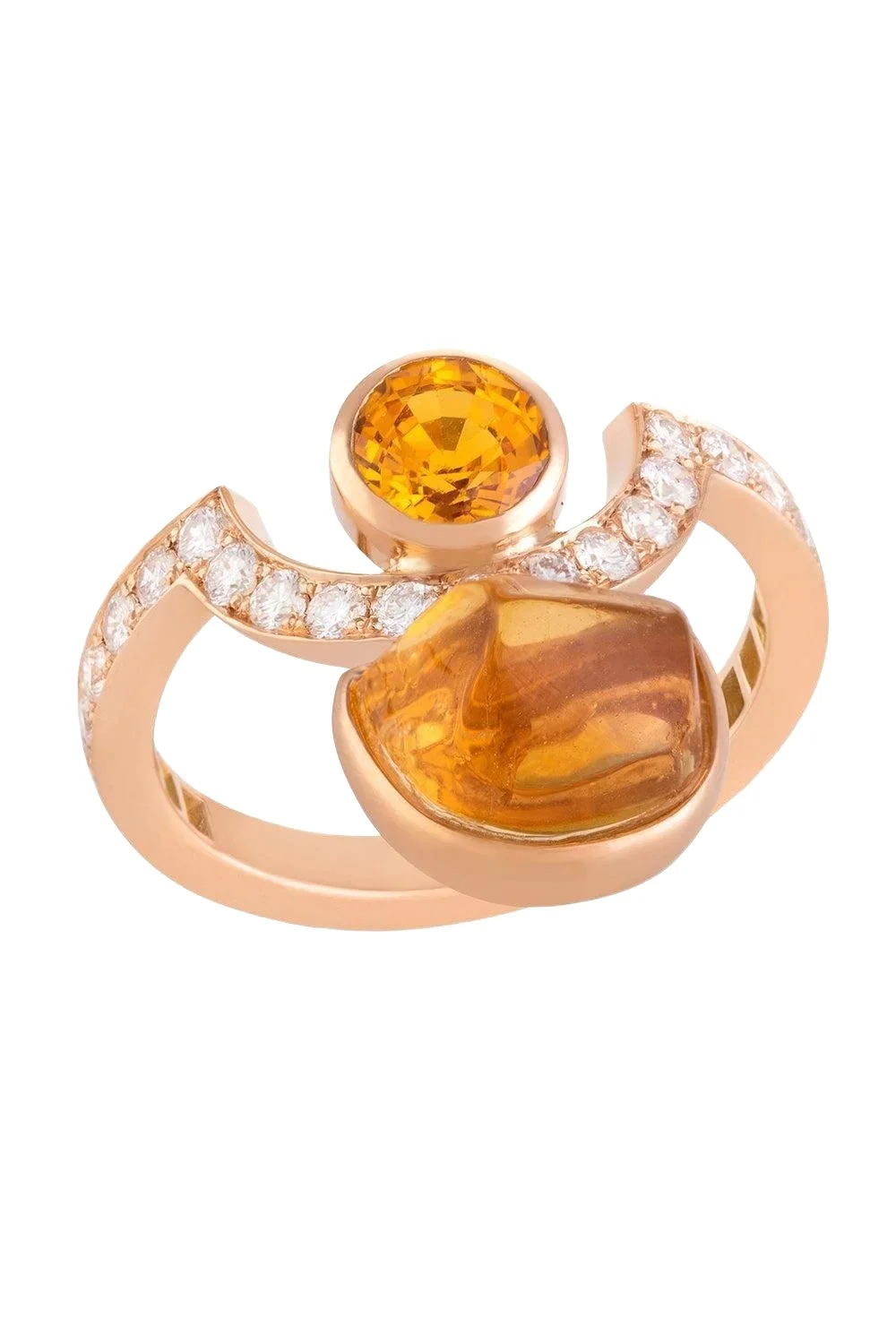 Orange Sapphire Diamond Citrine Half Moon Ring Orange Sapphire Diamond Citrine Half Moon Ring