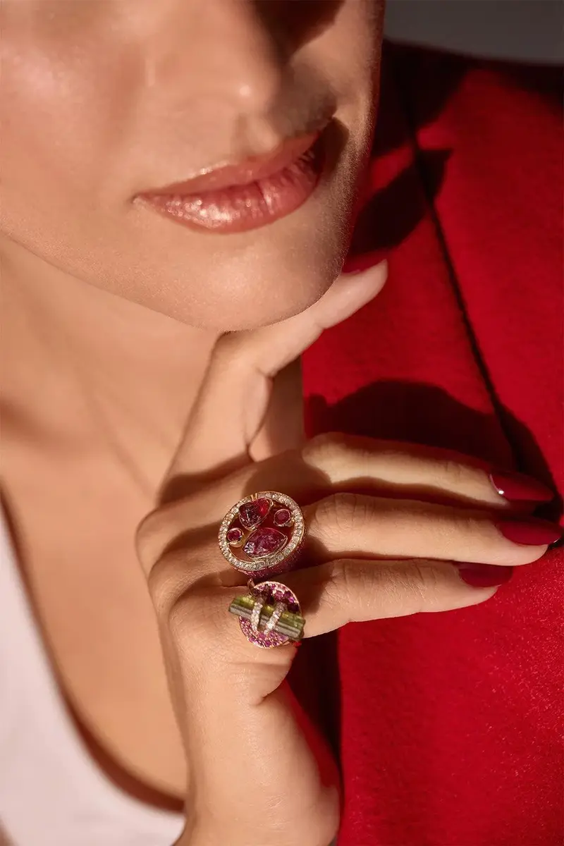 CLARA CHEHAB Pink Sapphire Diamond Garnet Full Moon Halo Ring | Thumbnail 4