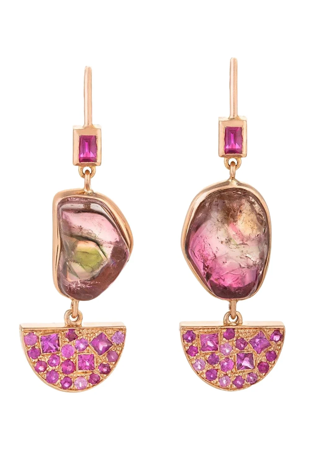 CLARA CHEHAB Pink Sapphire Watermelon Tourmaline Half Moon Drop Earrings | Thumbnail 1 CLARA CHEHAB Pink Sapphire Watermelon Tourmaline Half Moon Drop Earrings | Thumbnail 1
