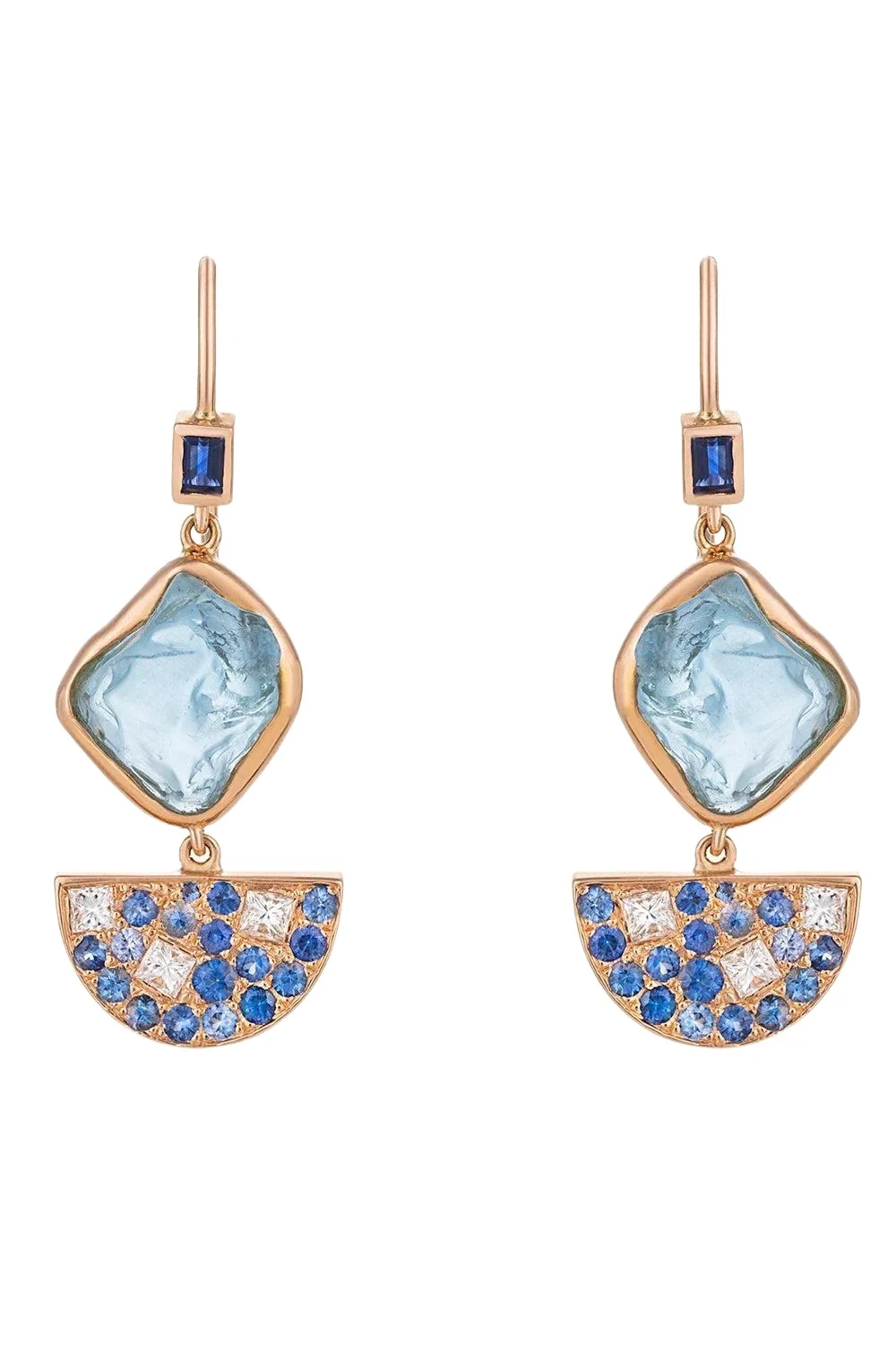 Sapphire Diamond Aquamarine Half Moon Drop Earrings Sapphire Diamond Aquamarine Half Moon Drop Earrings