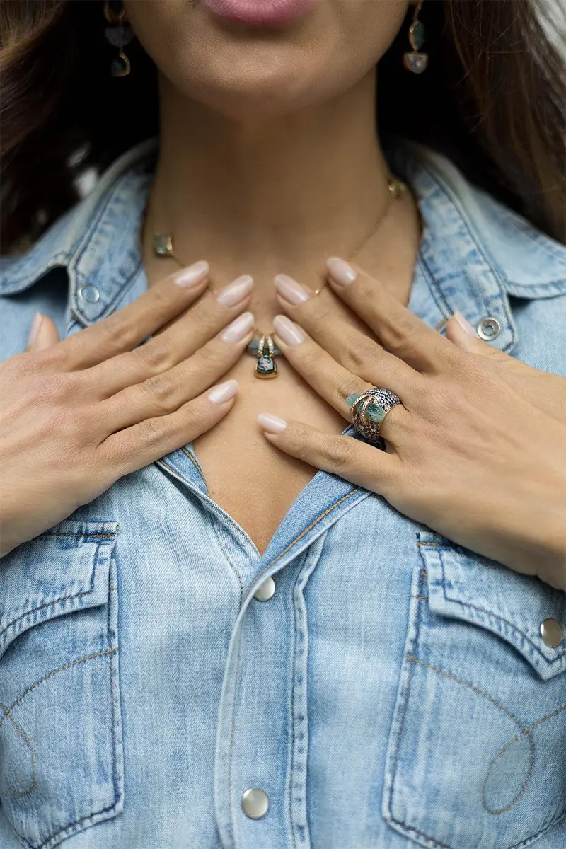 CLARA CHEHAB Sapphire Diamond Aquamarine Lunar Bombee Ring | Thumbnail 3