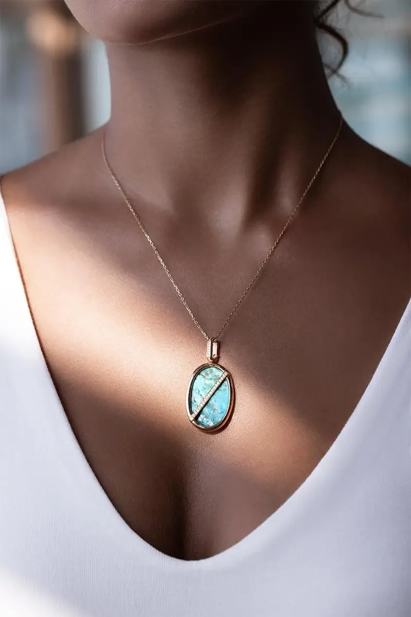 CLARA CHEHAB Turquoise Diamond Oval Elemental Necklace | Thumbnail 2