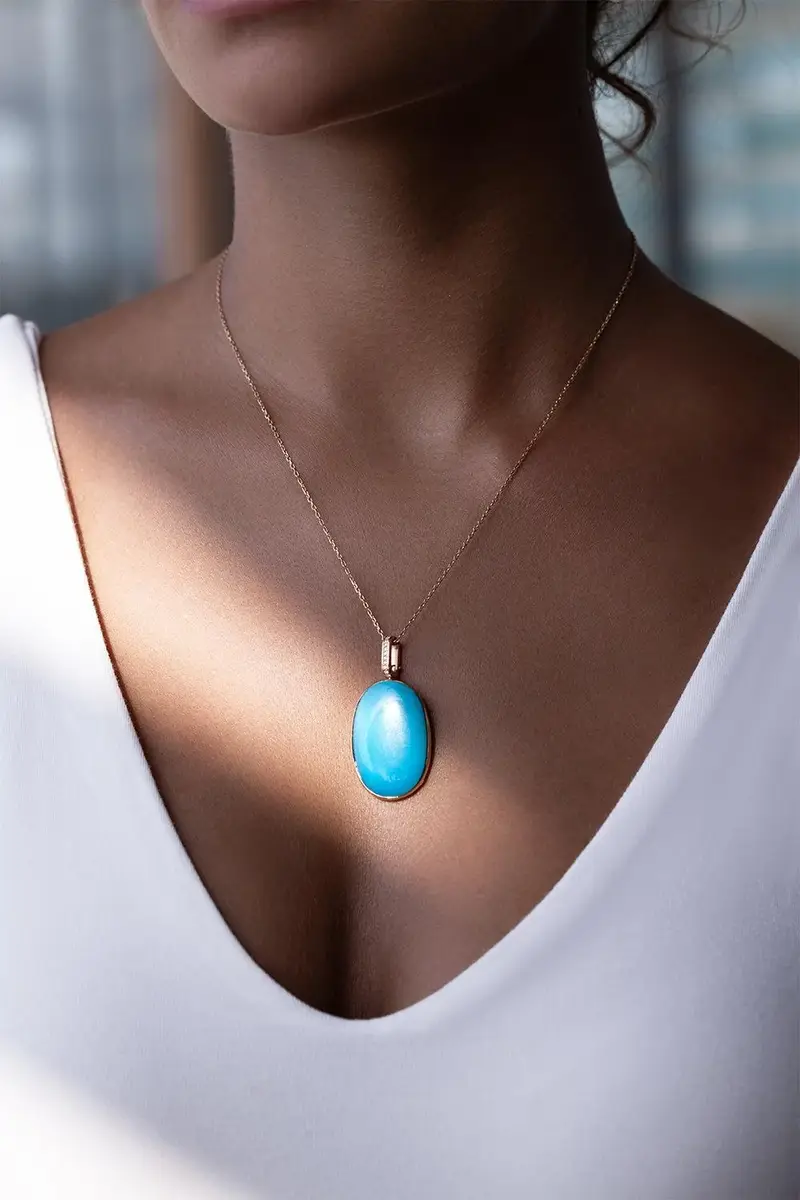 CLARA CHEHAB Turquoise Diamond Oval Elemental Necklace | Thumbnail 4
