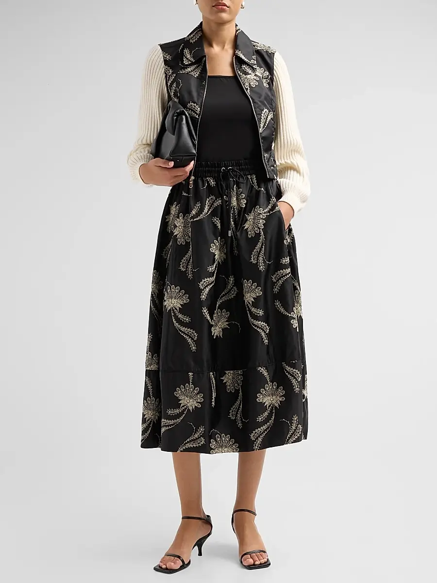 Cinq à Sept Women's Paisley Fan Embroidered Sirani Skirt | Thumbnail 2