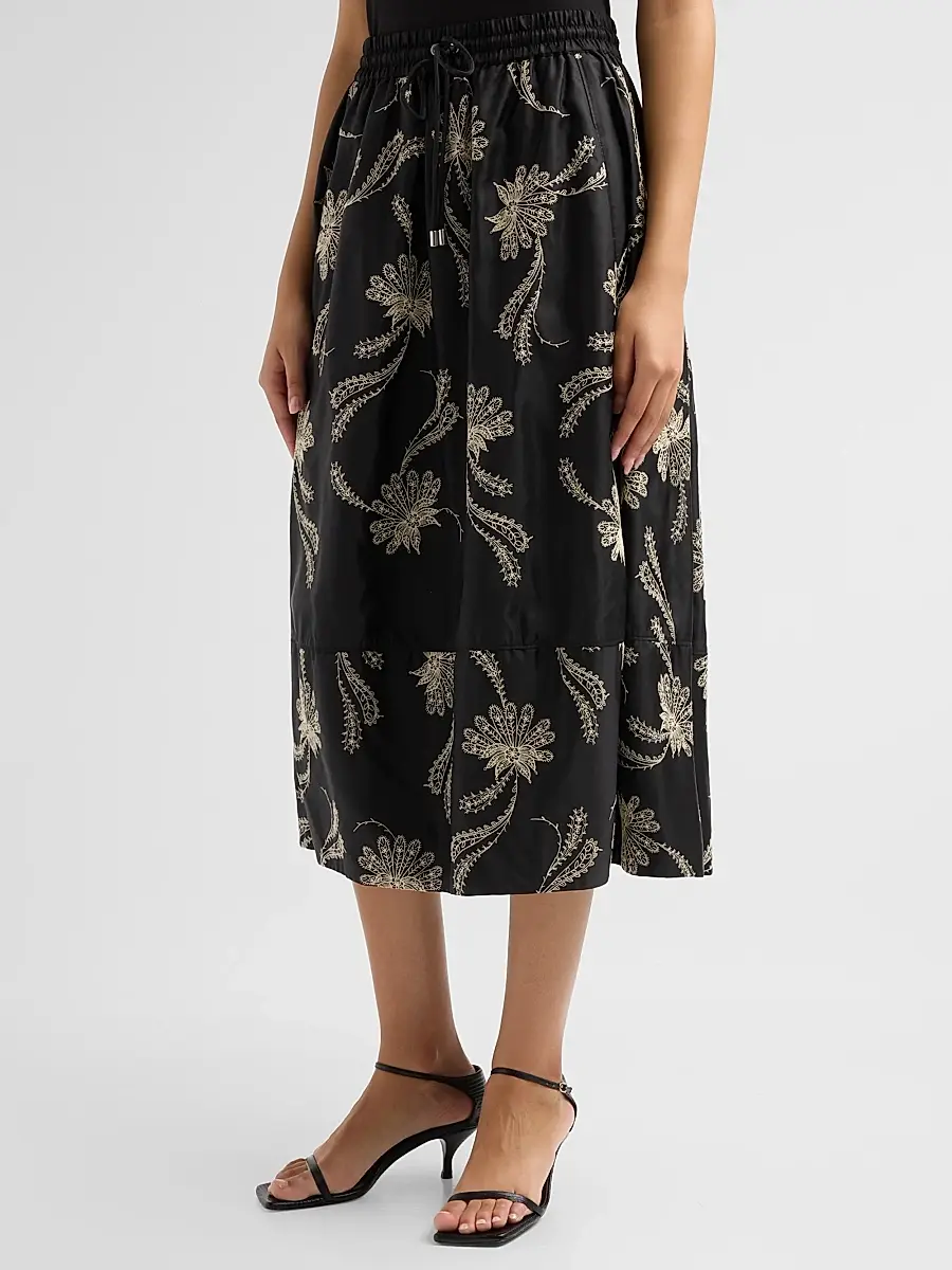 Cinq à Sept Women's Paisley Fan Embroidered Sirani Skirt | Thumbnail 4