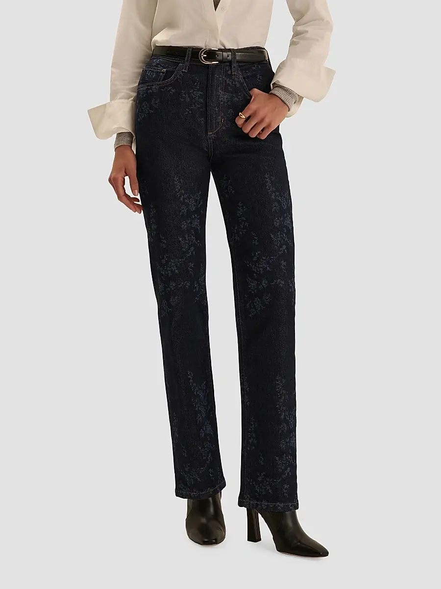 Favorite Daughter Women's The Valentina Floral High-Rise Straight-Leg Jeans | Thumbnail 4 Favorite Daughter Women's The Valentina Floral High-Rise Straight-Leg Jeans | Thumbnail 4