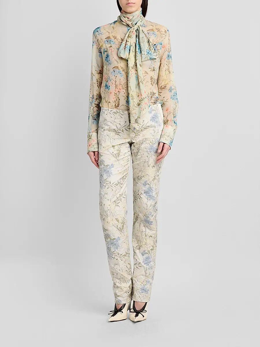 Alexander McQueen Women's Floral Tieneck Silk Blouse | Thumbnail 2 Alexander McQueen Women's Floral Tieneck Silk Blouse | Thumbnail 2