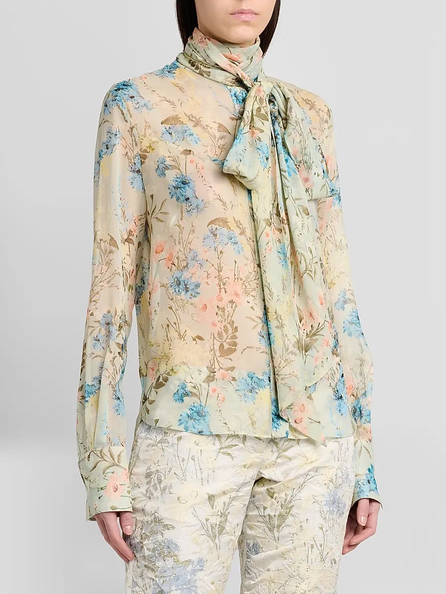 Alexander McQueen Women's Floral Tieneck Silk Blouse | Thumbnail 4 Alexander McQueen Women's Floral Tieneck Silk Blouse | Thumbnail 4