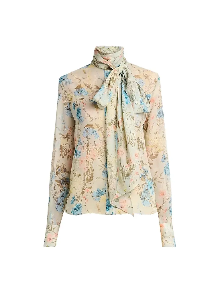 Alexander McQueen Women's Floral Tieneck Silk Blouse