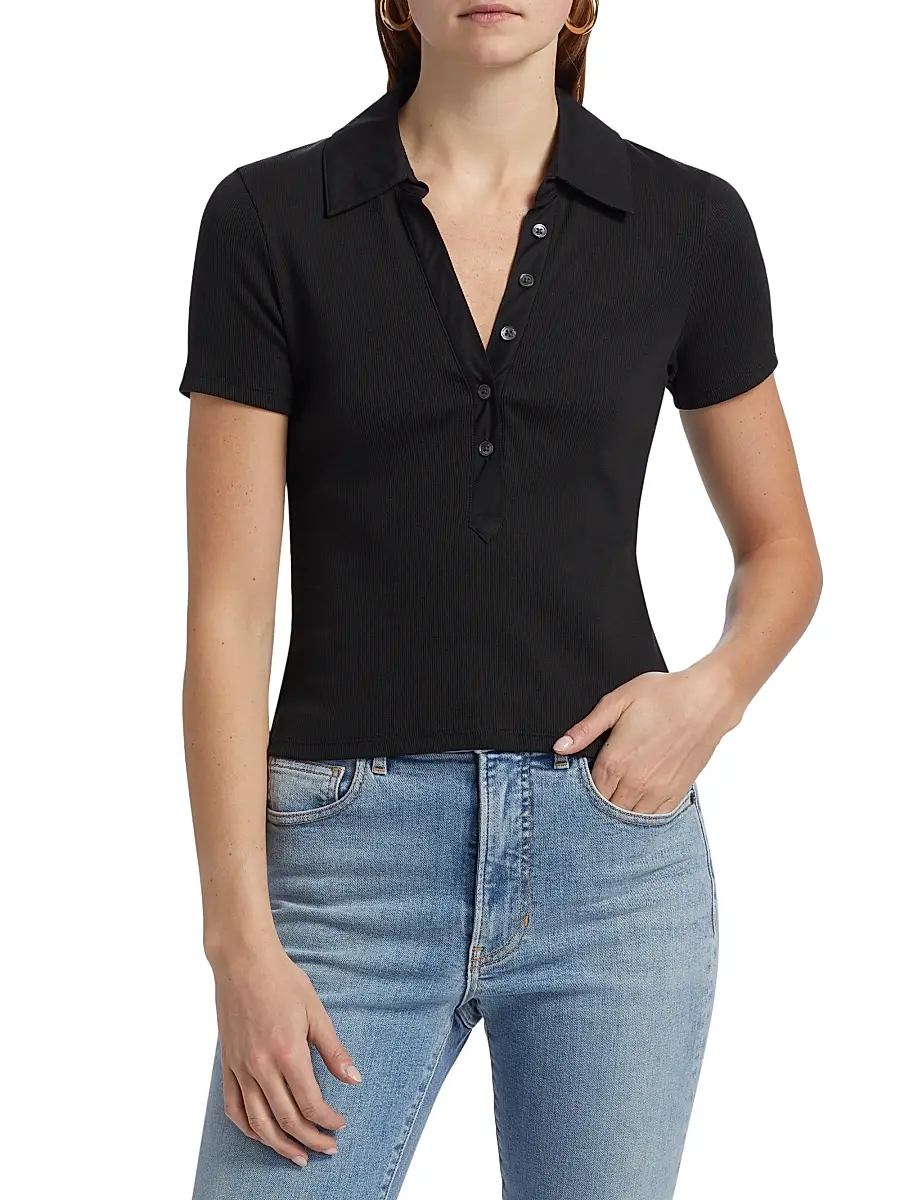 Veronica Beard Women's Kearney Cotton Polo T-Shirt | Thumbnail 3