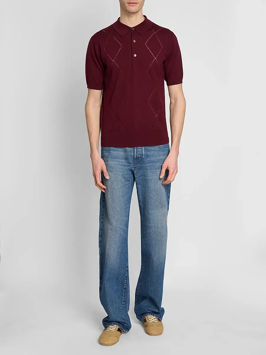 Dries Van Noten Men's Argyle Cotton Polo Shirt | Thumbnail 2 Dries Van Noten Men's Argyle Cotton Polo Shirt | Thumbnail 2