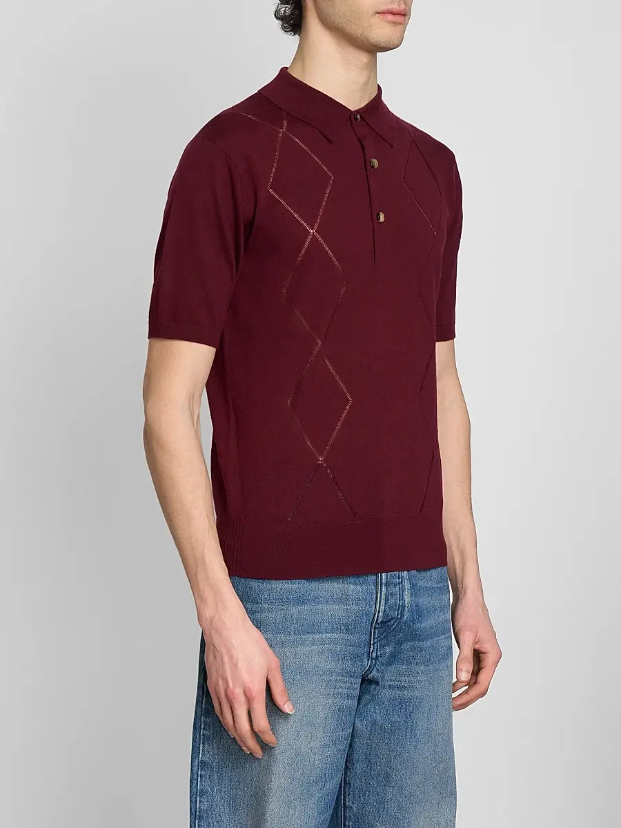 Dries Van Noten Men's Argyle Cotton Polo Shirt | Thumbnail 4 Dries Van Noten Men's Argyle Cotton Polo Shirt | Thumbnail 4