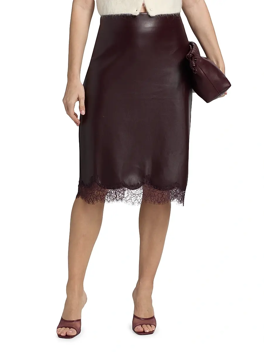 LAMARQUE Women's Sonja Faux Leather Lace-Trimmed Midi-Skirt | Thumbnail 3 LAMARQUE Women's Sonja Faux Leather Lace-Trimmed Midi-Skirt | Thumbnail 3