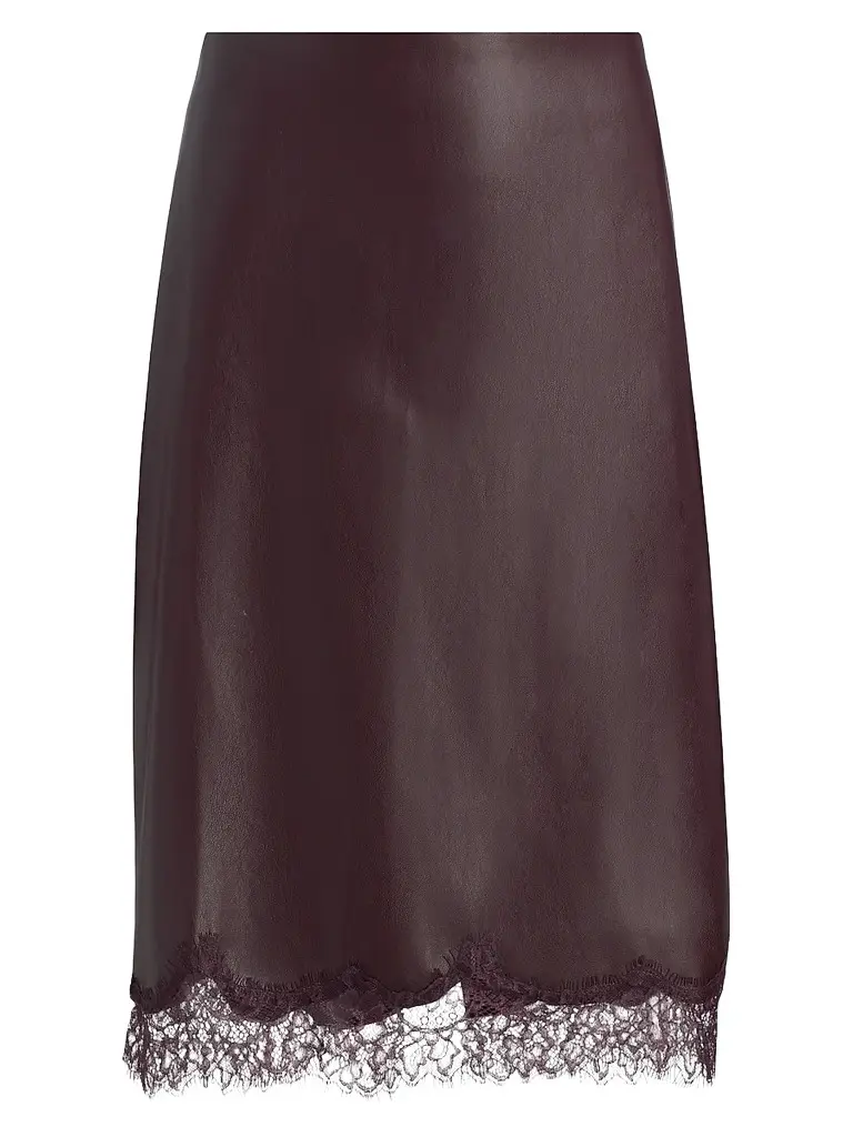 LAMARQUE Women's Sonja Faux Leather Lace-Trimmed Midi-Skirt