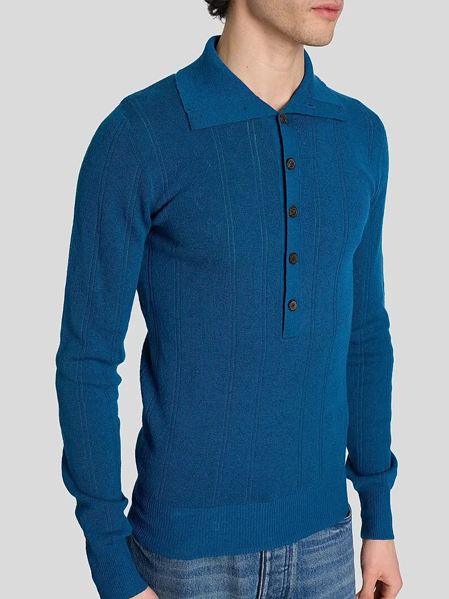 Dries Van Noten Men's Slim-Fit Wool-Cotton Polo Sweater | Thumbnail 5 Dries Van Noten Men's Slim-Fit Wool-Cotton Polo Sweater | Thumbnail 5