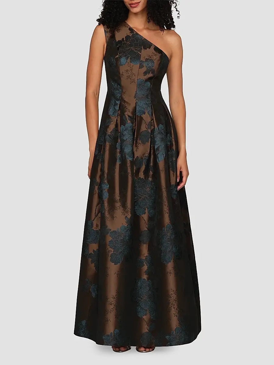 Kay Unger Women's Brynlee Floral Jacqaurd One-Shoulder Gown | Thumbnail 2 Kay Unger Women's Brynlee Floral Jacqaurd One-Shoulder Gown | Thumbnail 2