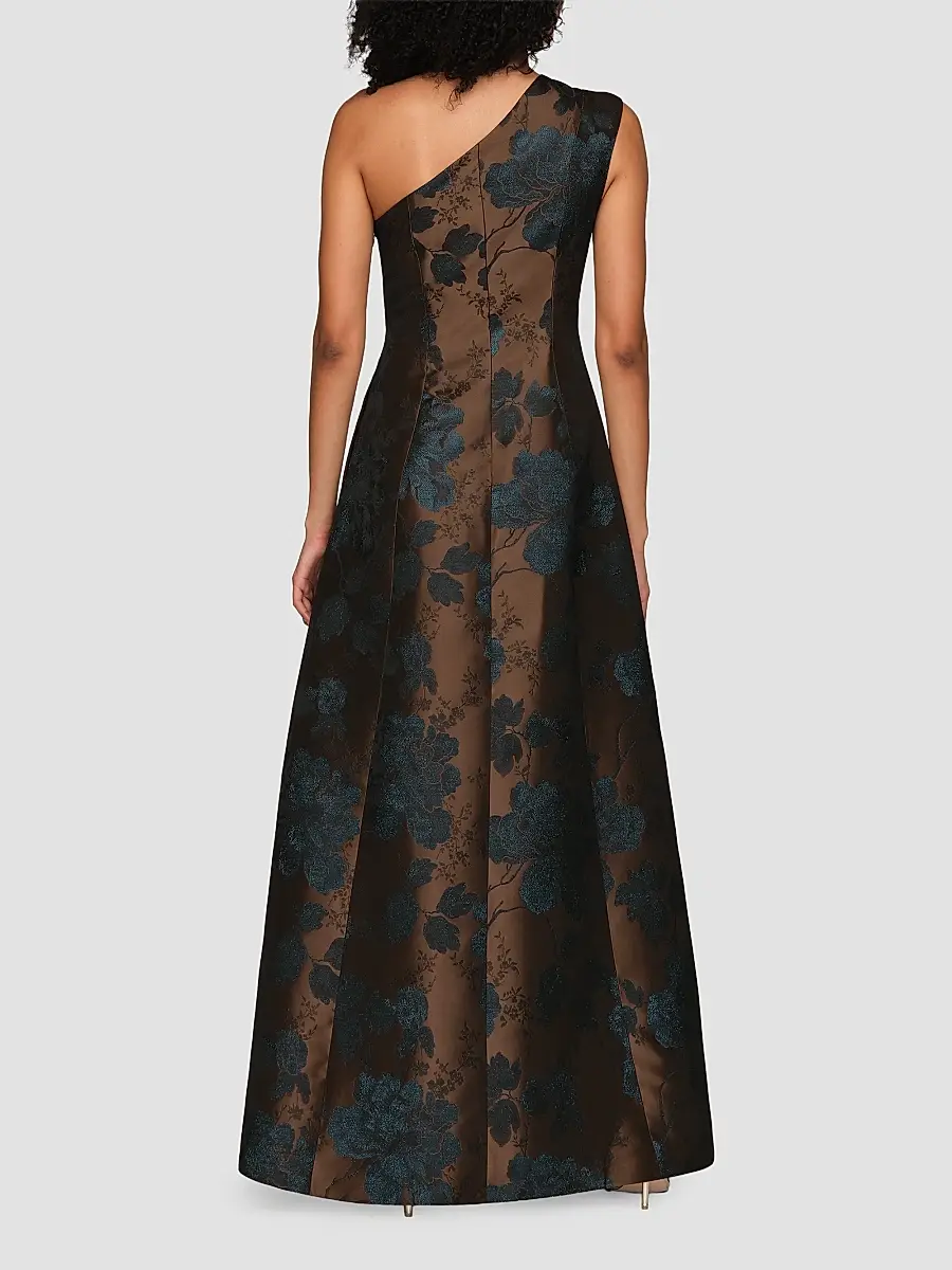 Kay Unger Women's Brynlee Floral Jacqaurd One-Shoulder Gown | Thumbnail 3 Kay Unger Women's Brynlee Floral Jacqaurd One-Shoulder Gown | Thumbnail 3