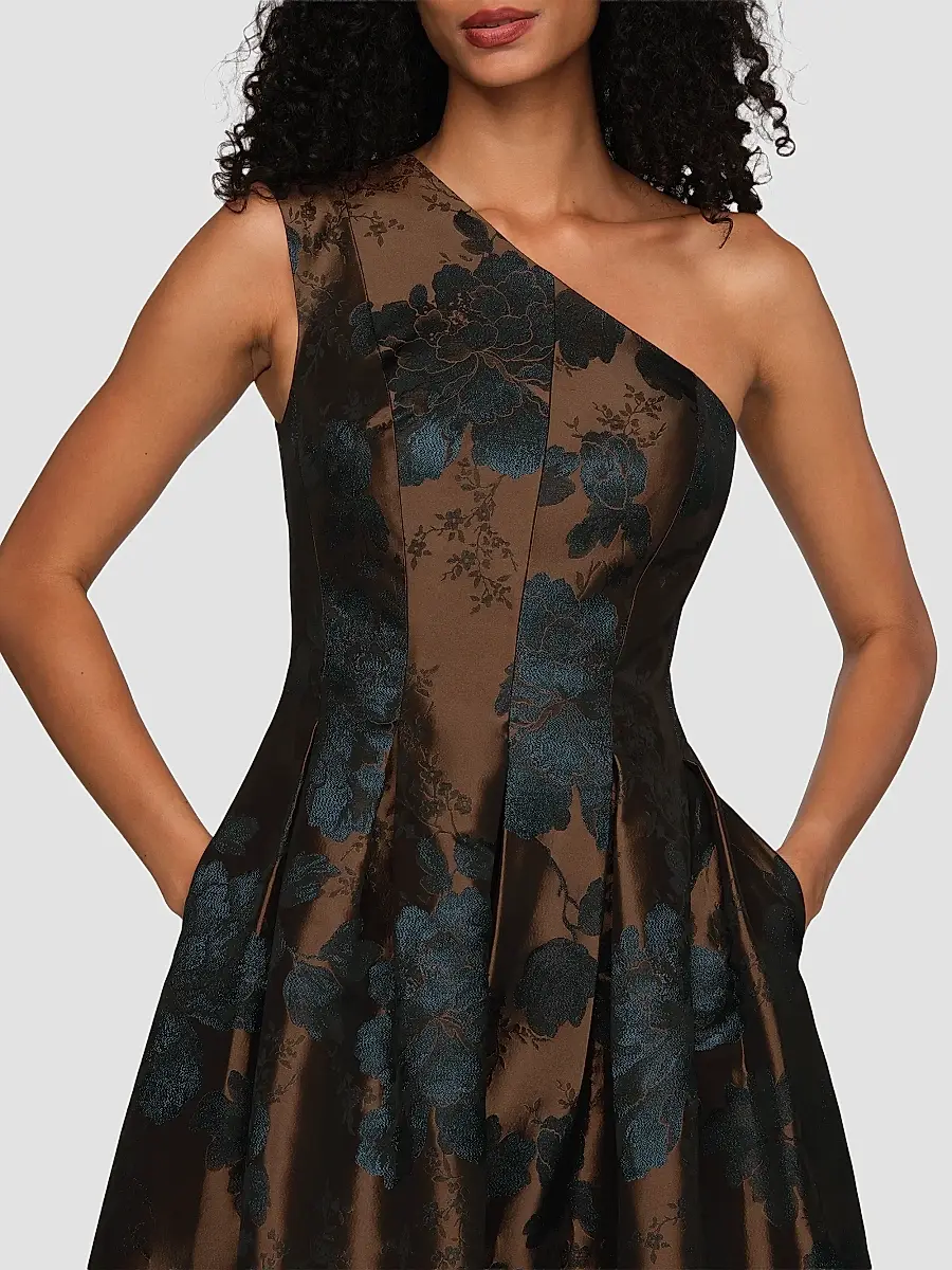 Kay Unger Women's Brynlee Floral Jacqaurd One-Shoulder Gown | Thumbnail 5 Kay Unger Women's Brynlee Floral Jacqaurd One-Shoulder Gown | Thumbnail 5