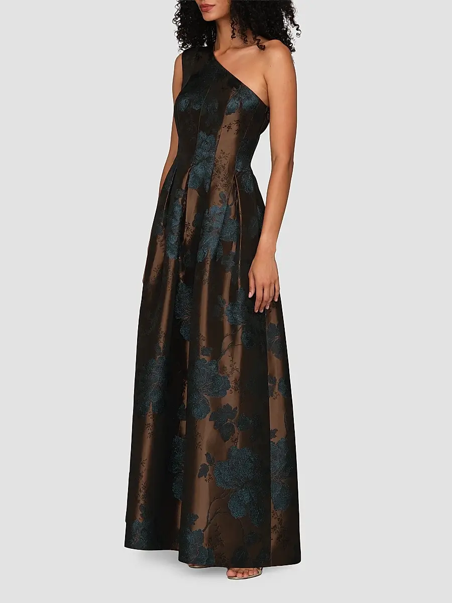Kay Unger Women's Brynlee Floral Jacqaurd One-Shoulder Gown | Thumbnail 6 Kay Unger Women's Brynlee Floral Jacqaurd One-Shoulder Gown | Thumbnail 6
