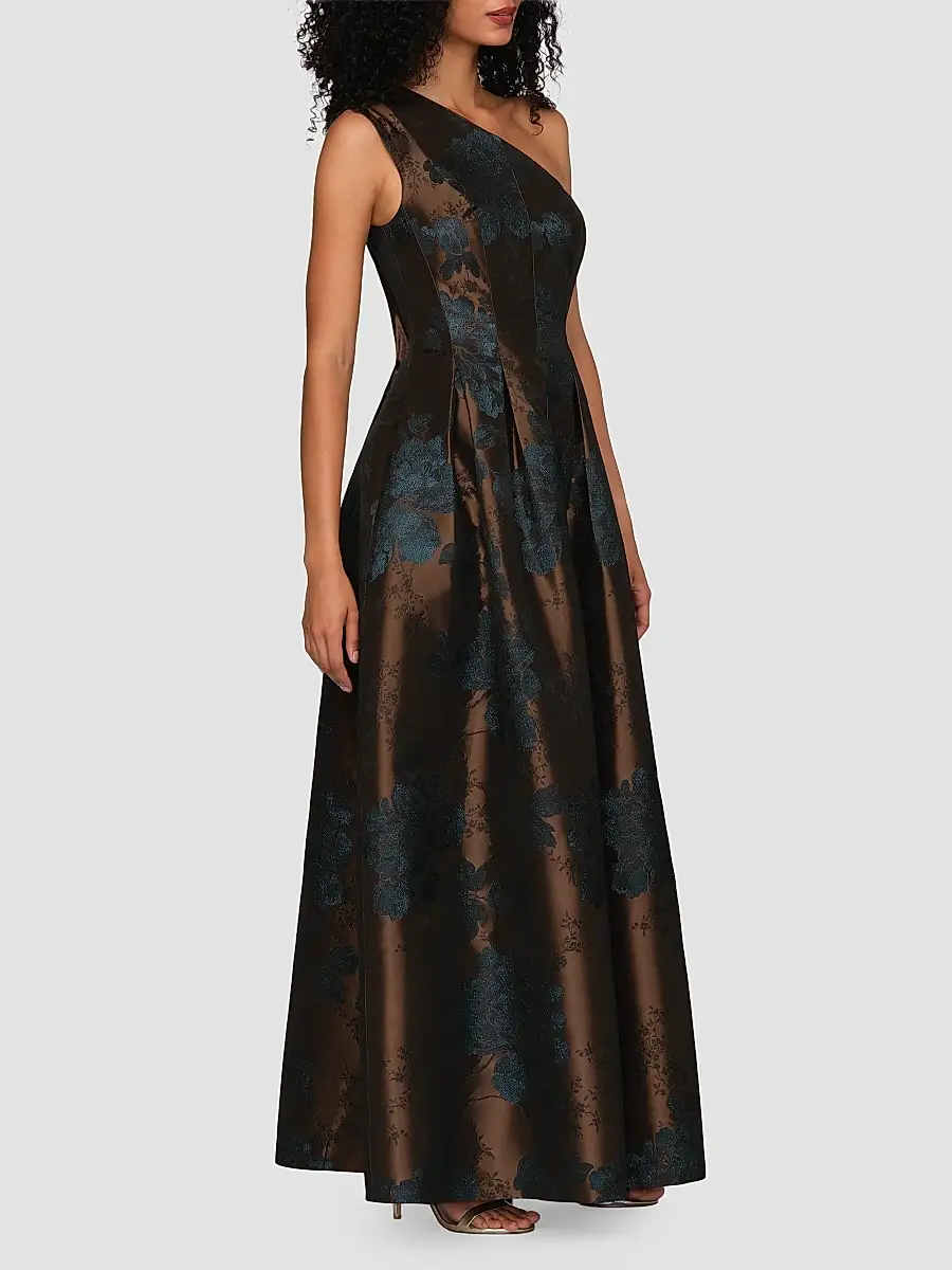 Kay Unger Women's Brynlee Floral Jacqaurd One-Shoulder Gown | Thumbnail 7 Kay Unger Women's Brynlee Floral Jacqaurd One-Shoulder Gown | Thumbnail 7