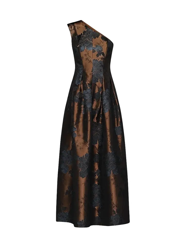 Kay Unger Women's Brynlee Floral Jacqaurd One-Shoulder Gown