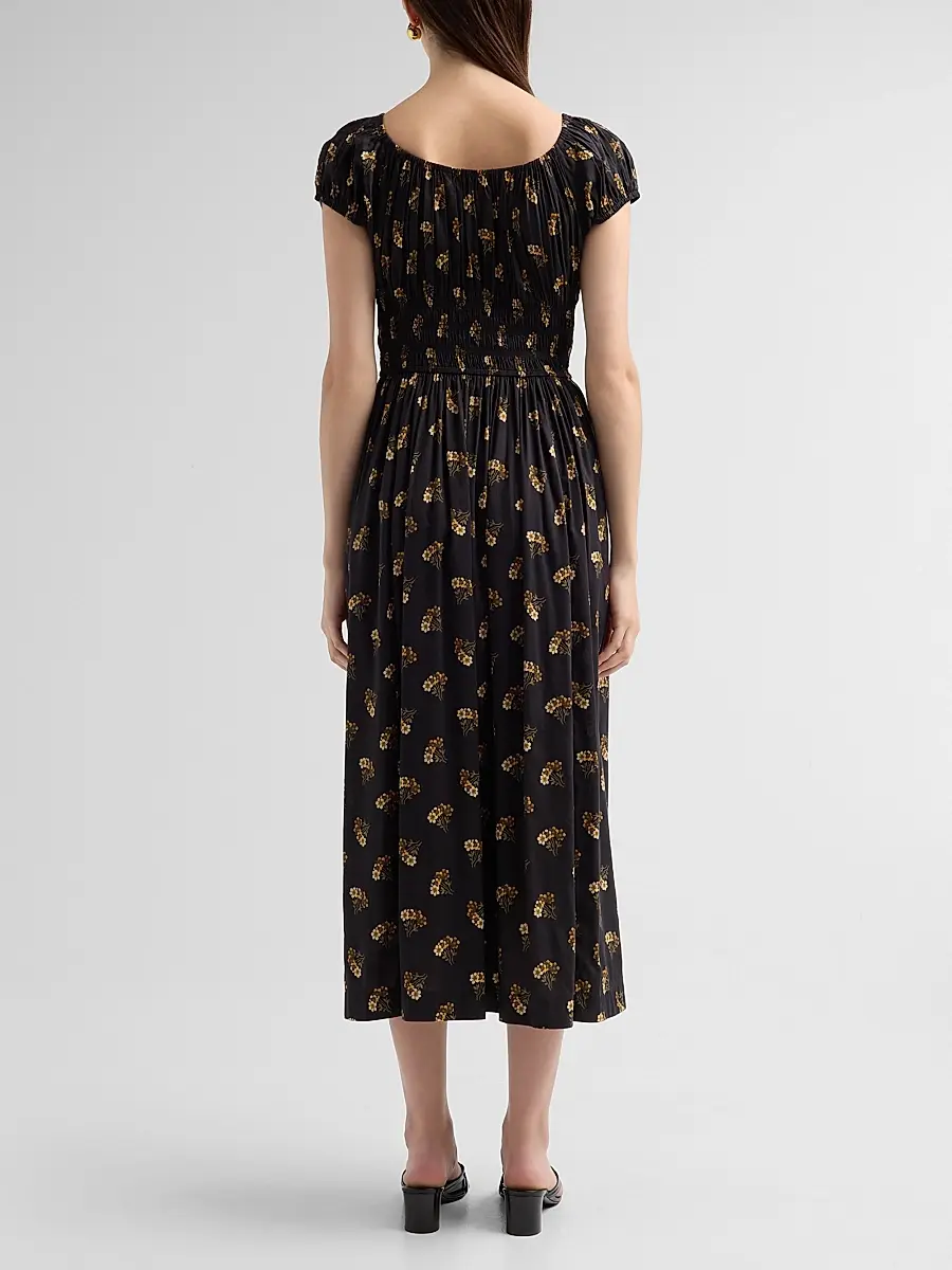 DÔEN Women's Quinley Cotton-Blend Floral Smocked Midi Dress | Thumbnail 3