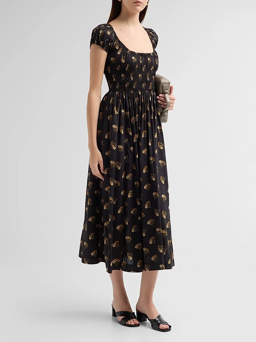 DÔEN Women's Quinley Cotton-Blend Floral Smocked Midi Dress | Thumbnail 4