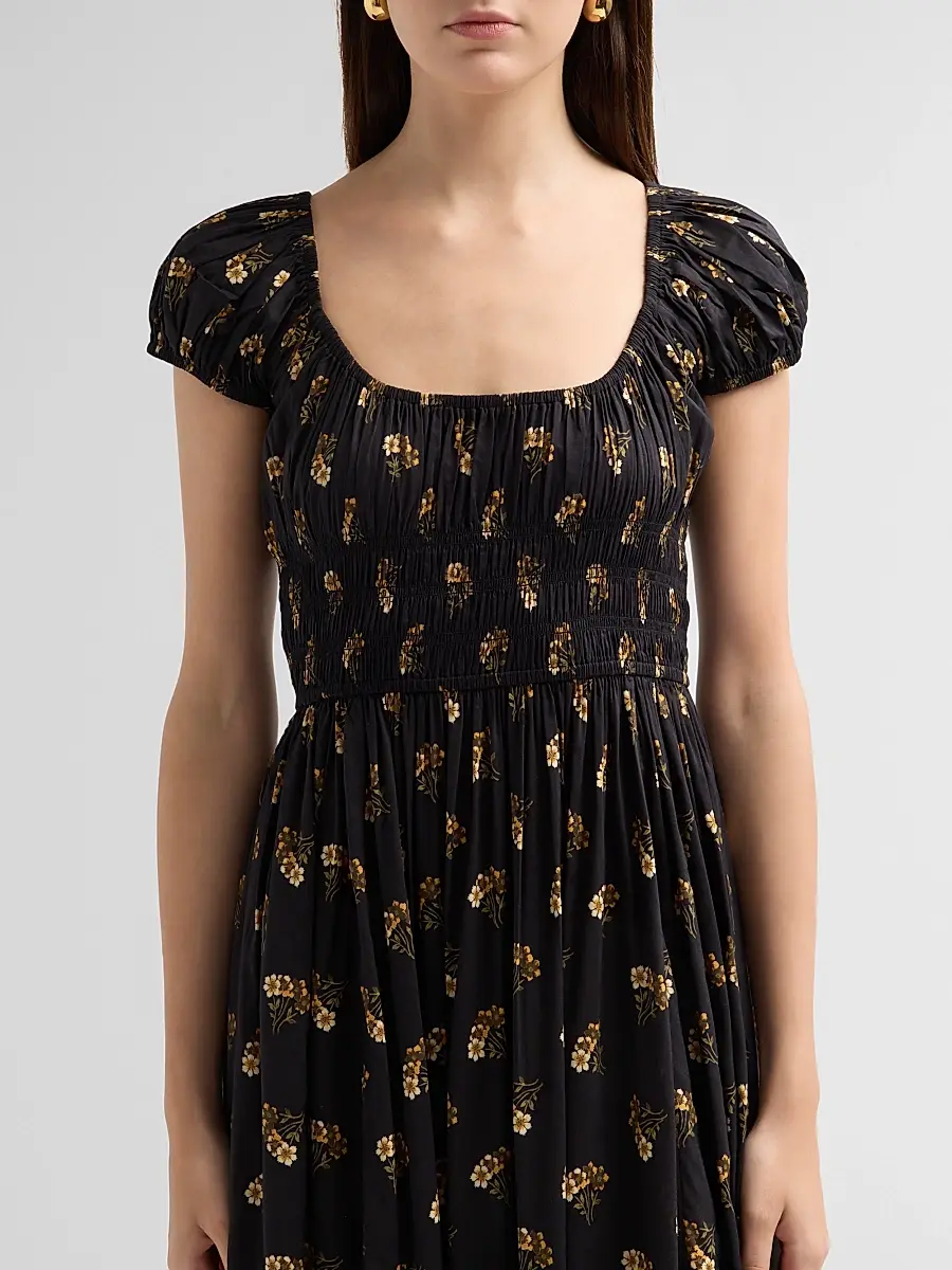 DÔEN Women's Quinley Cotton-Blend Floral Smocked Midi Dress | Thumbnail 5