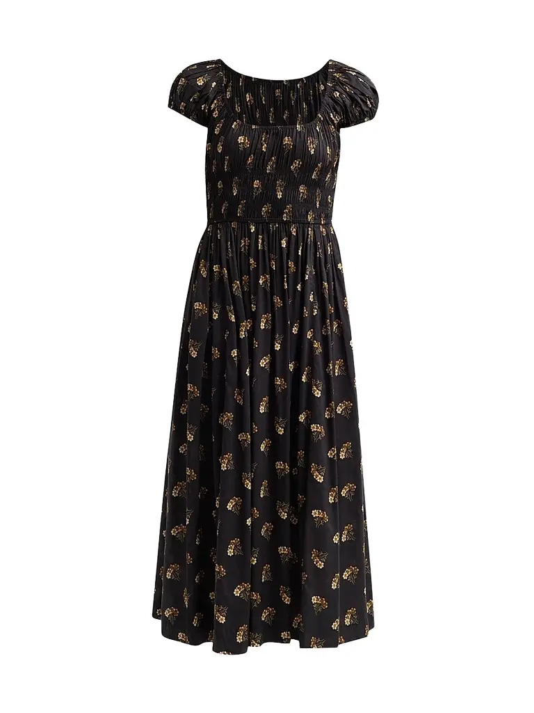 DÔEN Women's Quinley Cotton-Blend Floral Smocked Midi Dress | Image 1 DÔEN Women's Quinley Cotton-Blend Floral Smocked Midi Dress | Image 1