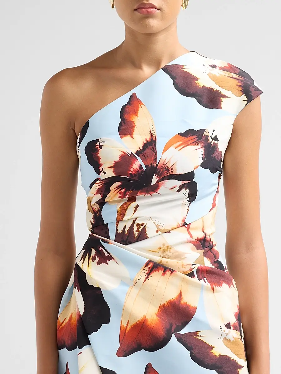 MONIQUE LHUILLIER Women's Floral Silk Faille One-Shoulder Gown | Thumbnail 5 MONIQUE LHUILLIER Women's Floral Silk Faille One-Shoulder Gown | Thumbnail 5
