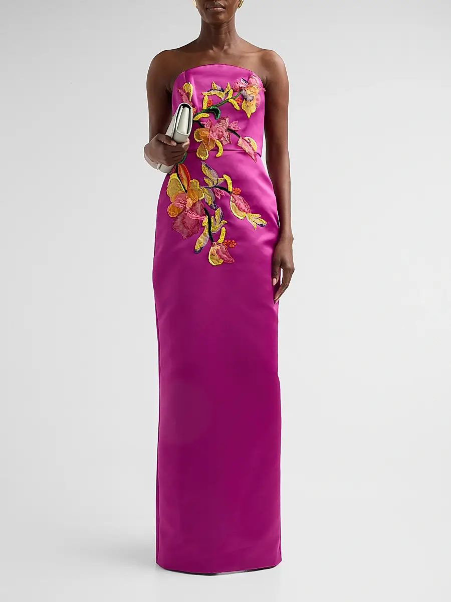 Amsale Women's Floral Satin Strapless Column Gown | Thumbnail 2