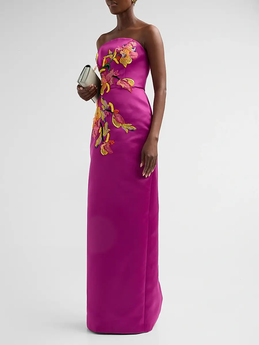 Amsale Women's Floral Satin Strapless Column Gown | Thumbnail 4