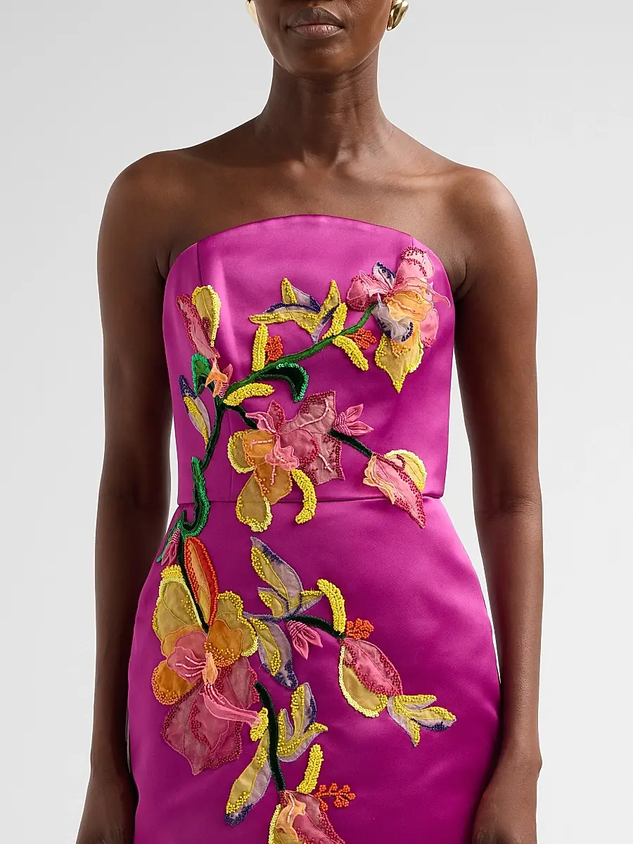 Amsale Women's Floral Satin Strapless Column Gown | Thumbnail 5