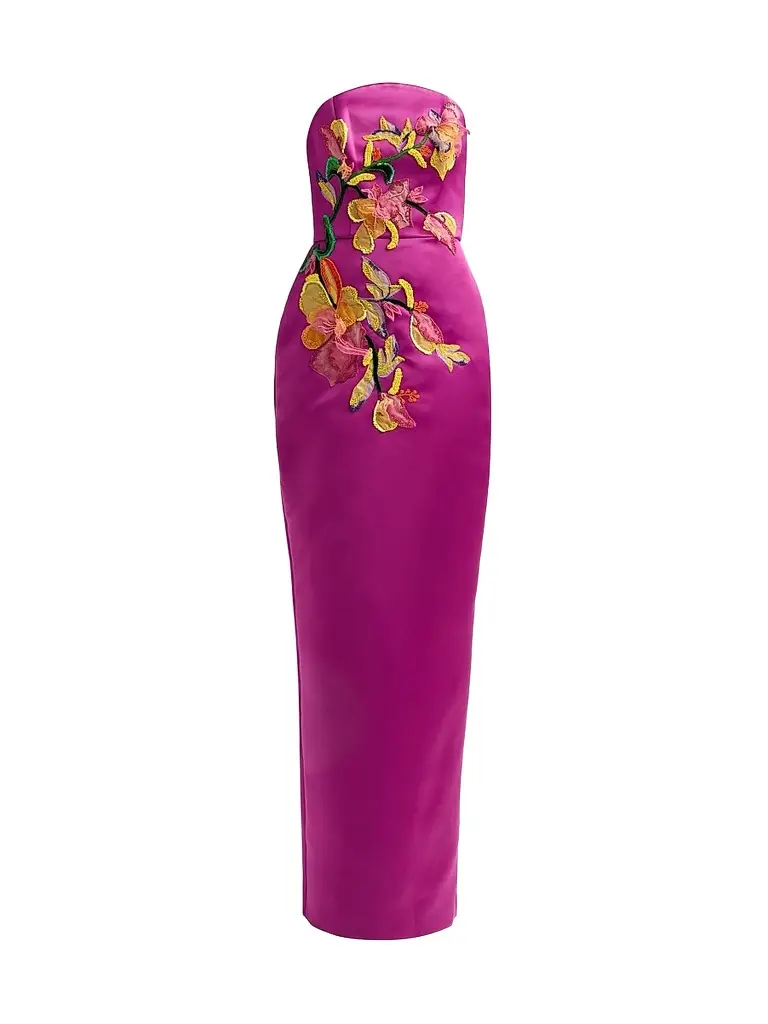 Amsale Women's Floral Satin Strapless Column Gown