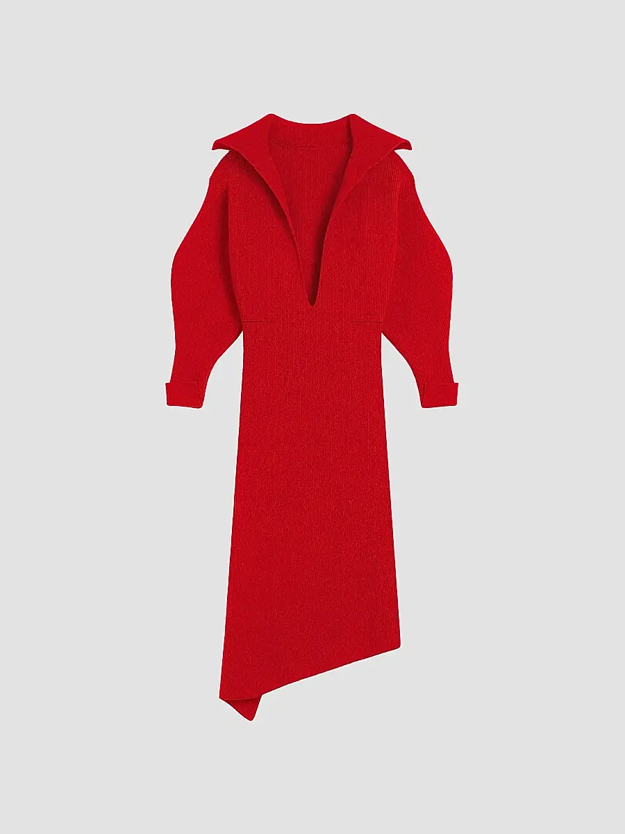 Givenchy Women's Slashed Midi Dress in Wool and Cashmere - Red | Thumbnail 2 Givenchy Women's Slashed Midi Dress in Wool and Cashmere - Red | Thumbnail 2
