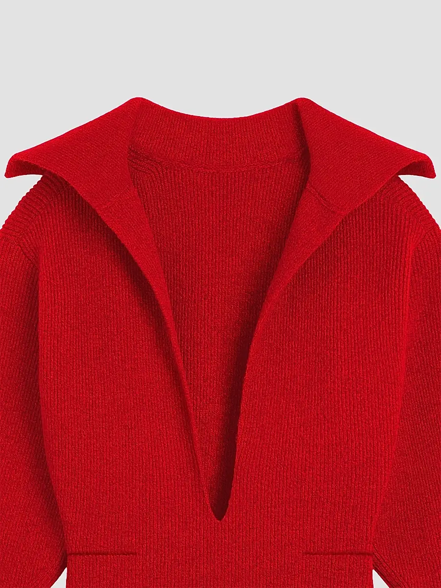 Givenchy Women's Slashed Midi Dress in Wool and Cashmere - Red | Thumbnail 4 Givenchy Women's Slashed Midi Dress in Wool and Cashmere - Red | Thumbnail 4