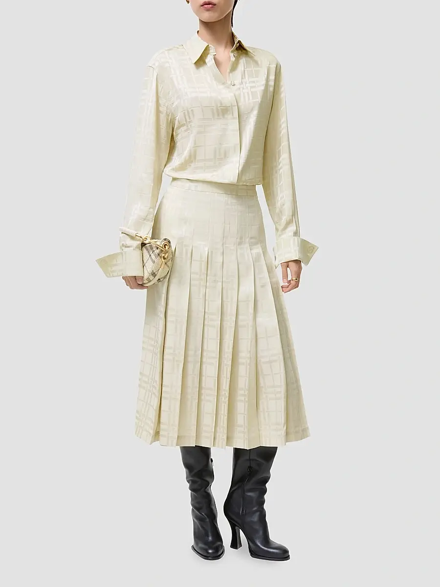 Burberry Women's Annalie Check Silk Midi Kilt | Thumbnail 2