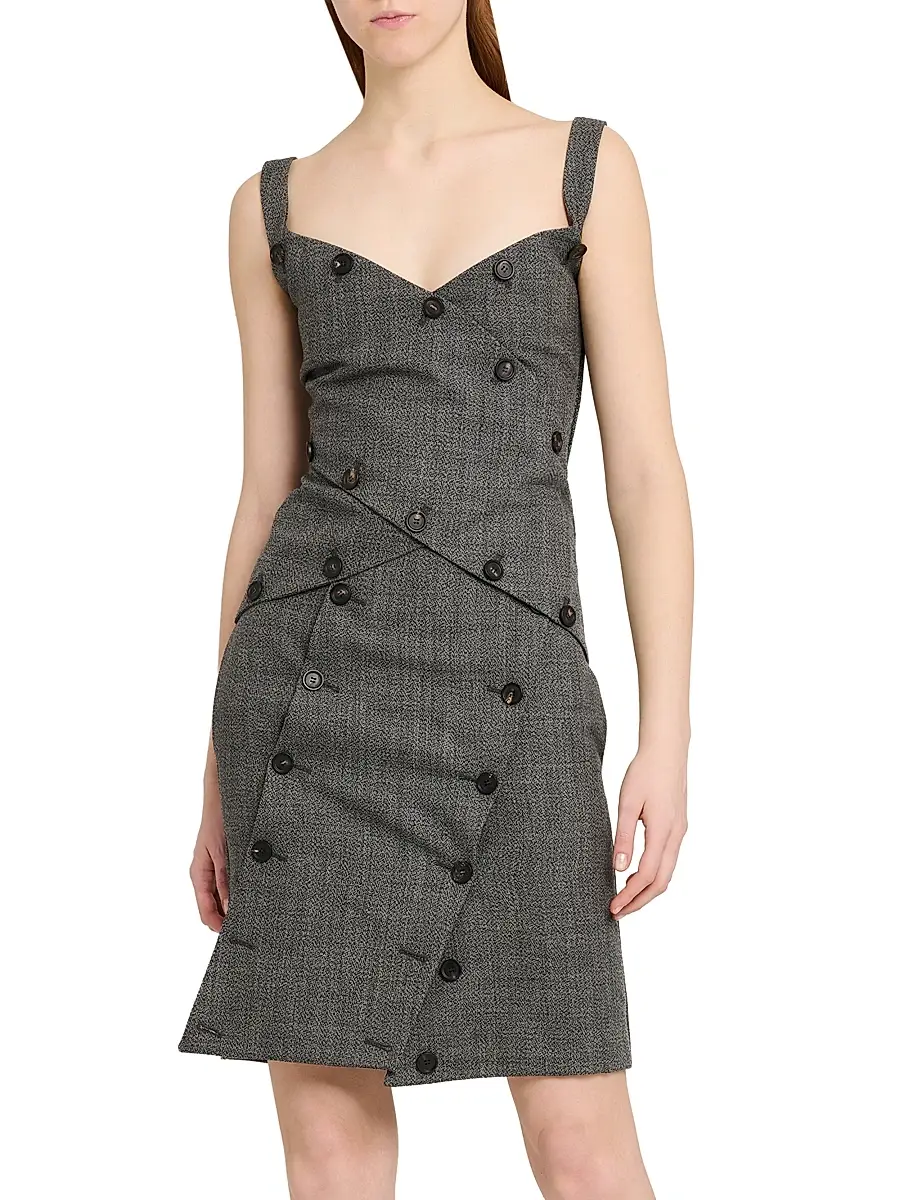 Ferragamo Women's Button-Detail Mouliné Wool Sleeveless Top | Thumbnail 3