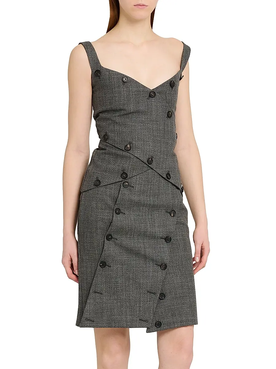 Ferragamo Women's Button-Detail Mouliné Wool Sleeveless Top | Thumbnail 4