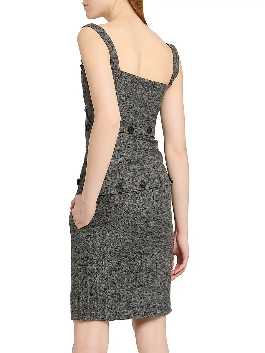 Ferragamo Women's Button-Detail Mouliné Wool Sleeveless Top | Thumbnail 5