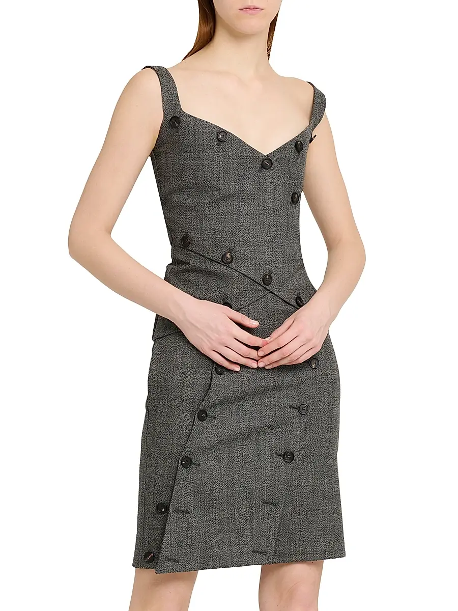 Ferragamo Women's Button-Detail Mouliné Wool Sleeveless Top | Thumbnail 6
