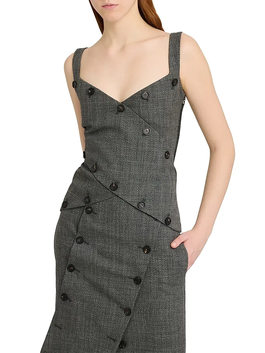Ferragamo Women's Button-Detail Mouliné Wool Sleeveless Top | Thumbnail 7