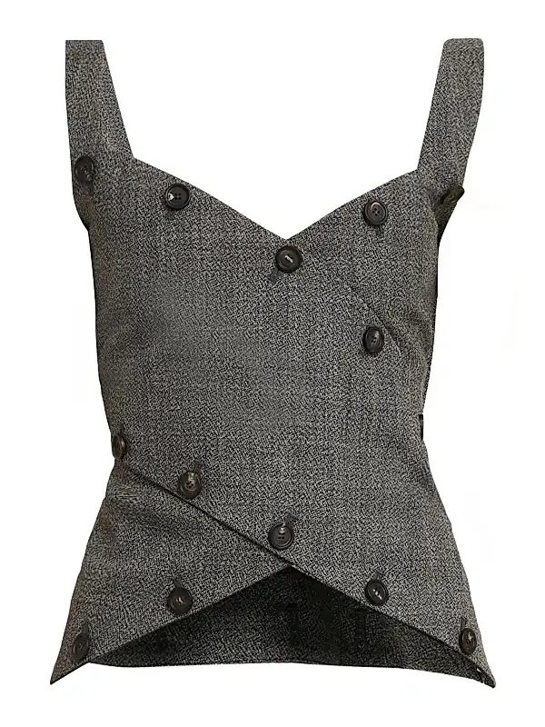 Ferragamo Women's Button-Detail Mouliné Wool Sleeveless Top