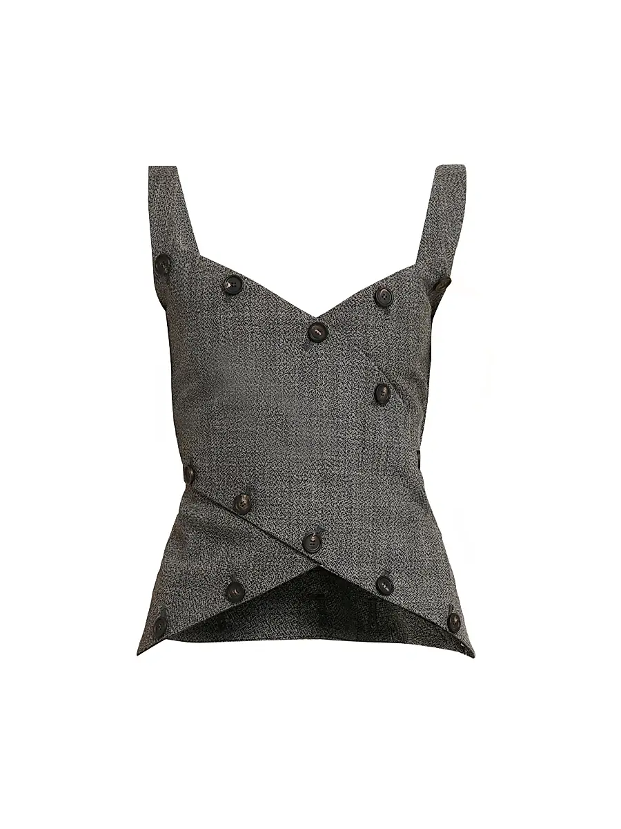 Ferragamo Women's Button-Detail Mouliné Wool Sleeveless Top | Image 1 Ferragamo Women's Button-Detail Mouliné Wool Sleeveless Top | Image 1
