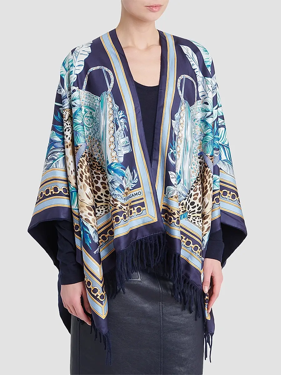 Ferragamo Women's Leopard Print Cashmere-Wool Reversible Cape | Thumbnail 4 Ferragamo Women's Leopard Print Cashmere-Wool Reversible Cape | Thumbnail 4