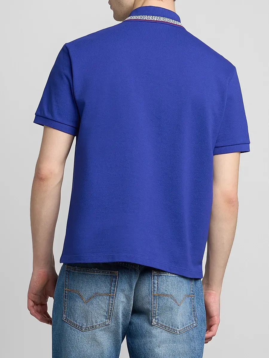 Versace Men's Greca Embroidered Cotton Polo Shirt | Thumbnail 3 Versace Men's Greca Embroidered Cotton Polo Shirt | Thumbnail 3