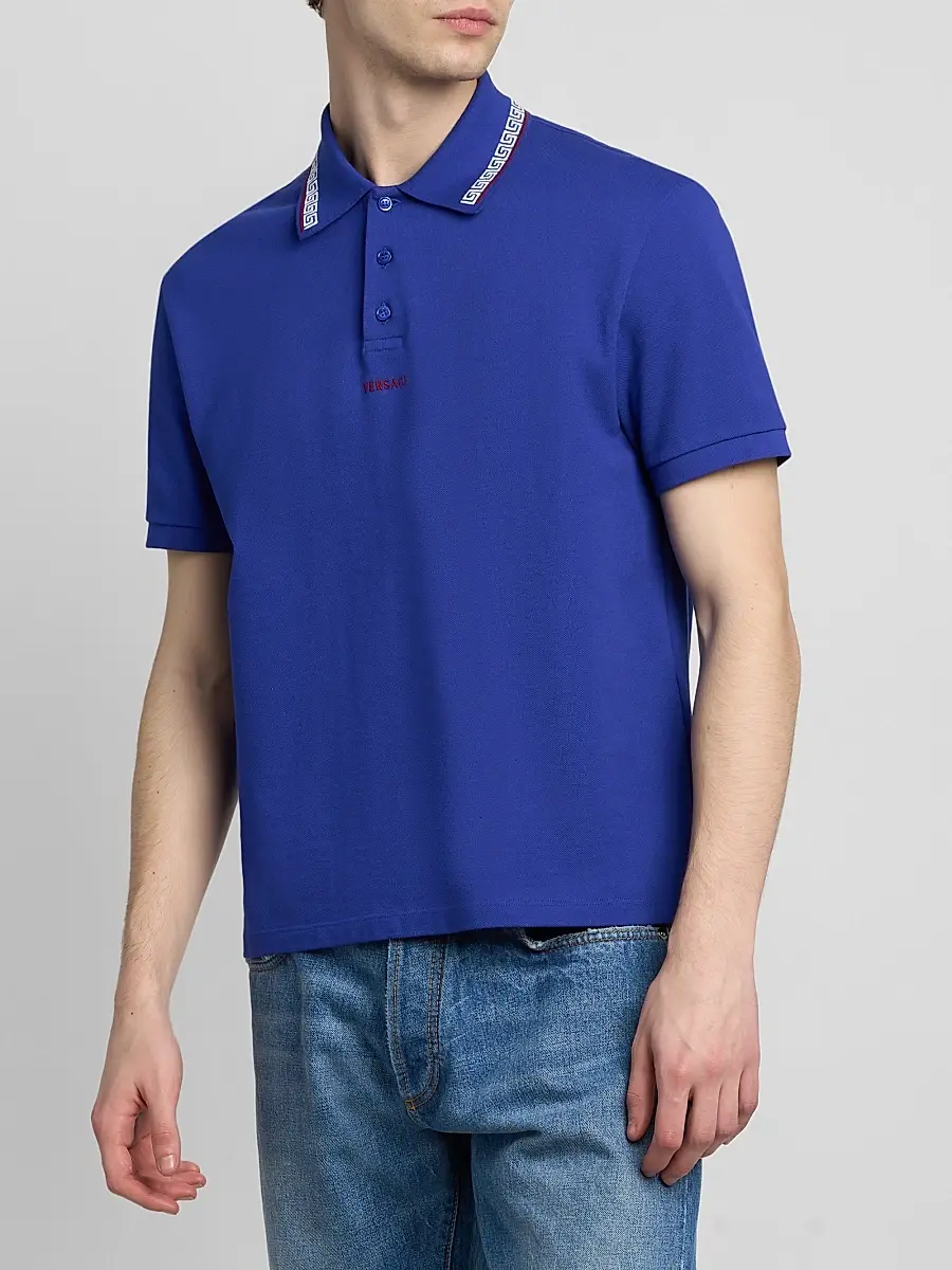 Versace Men's Greca Embroidered Cotton Polo Shirt | Thumbnail 4 Versace Men's Greca Embroidered Cotton Polo Shirt | Thumbnail 4