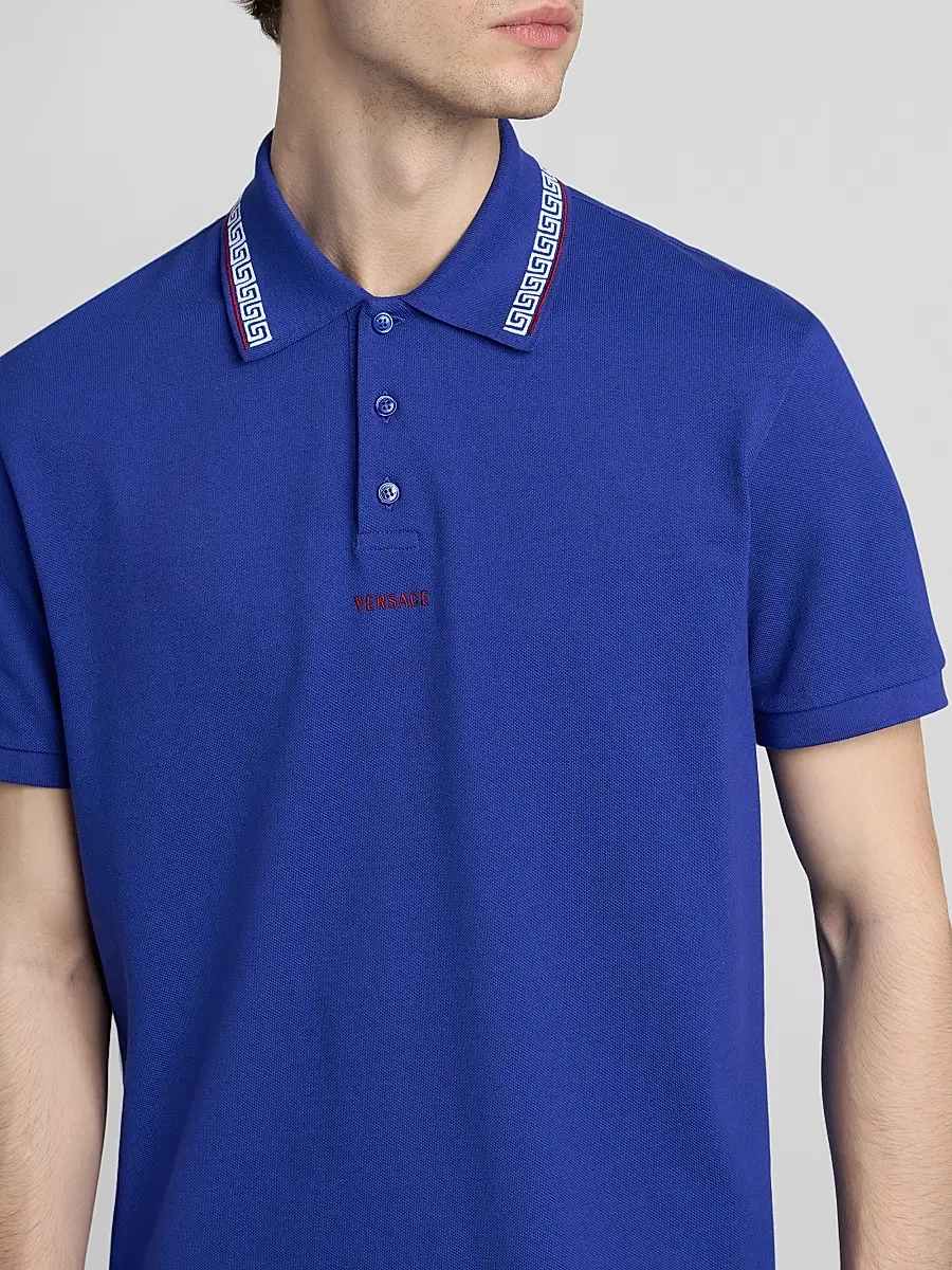 Versace Men's Greca Embroidered Cotton Polo Shirt | Thumbnail 5 Versace Men's Greca Embroidered Cotton Polo Shirt | Thumbnail 5