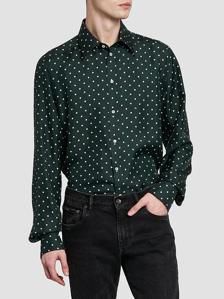 Dolce & Gabbana Men's Polka Dot Silk Button-Front Shirt | Thumbnail 3 Dolce & Gabbana Men's Polka Dot Silk Button-Front Shirt | Thumbnail 3